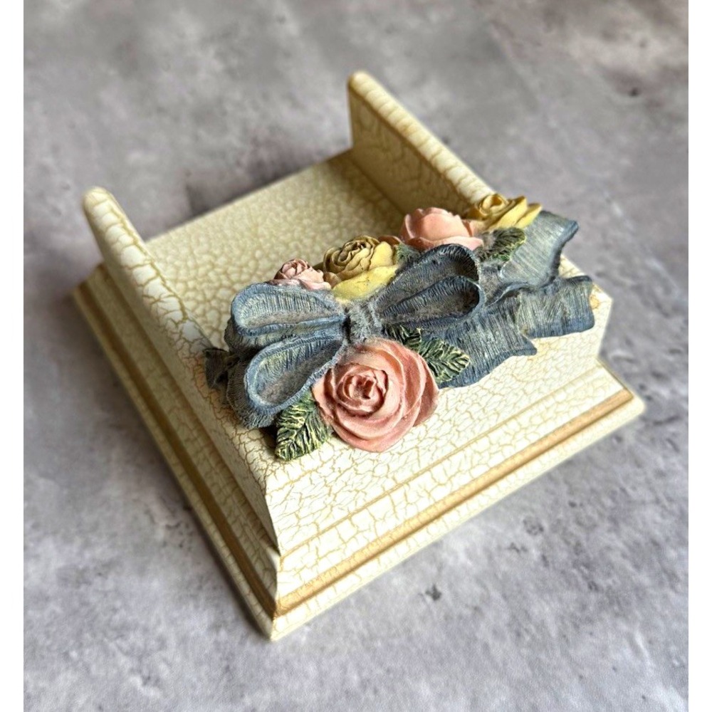 Floral Rose Trinket Box Cream Crackle Finish Small Decorative Tray